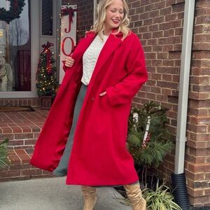 Snowbound Pocketed Red Long Trench or Pea Coat